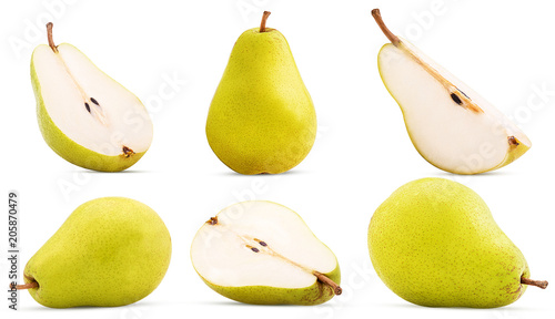 Obraz na plátně Set fresh pears whole, cut in half, quarter