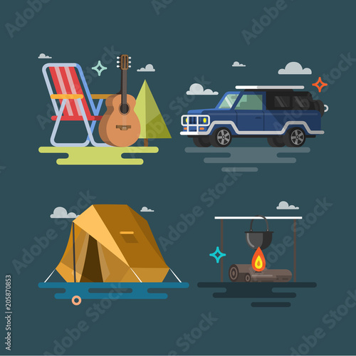 Camping. Set of camping equipment symbols.
