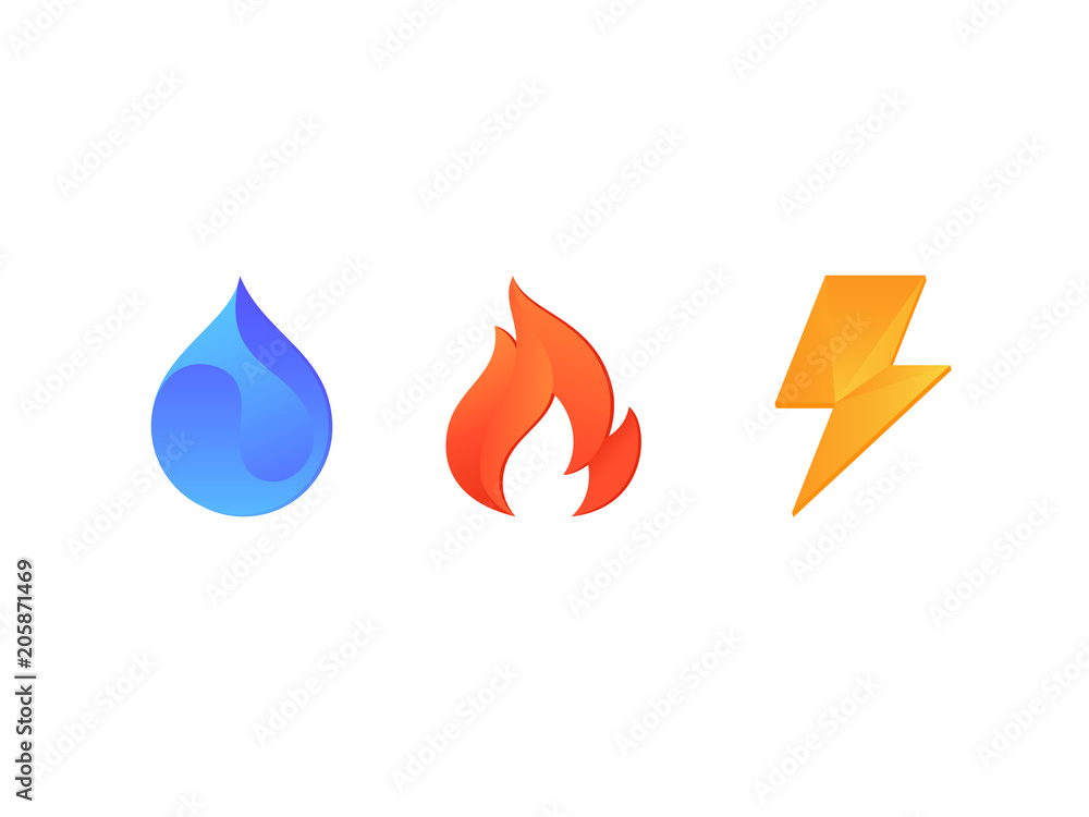 Signs of fire, water and lightning Signs of fire, water and lightning