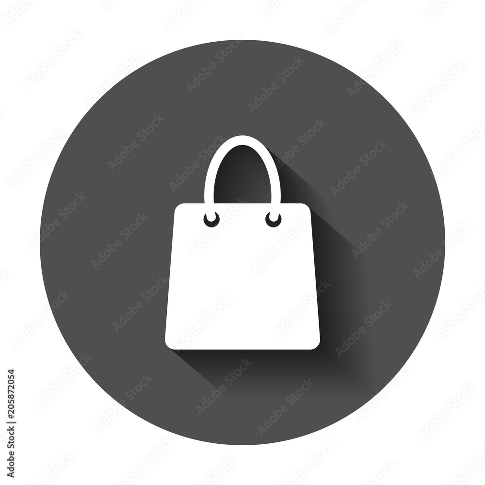 Shopping bag vector icon. Shop sale bag flat vector illustration. Gift  business concept pictogram with long shadow. Stock Vector | Adobe Stock