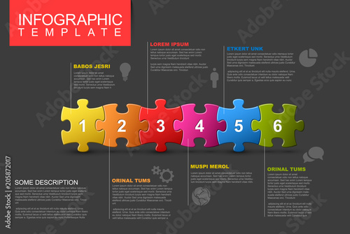 Six steps infographic template with puzzle pieces