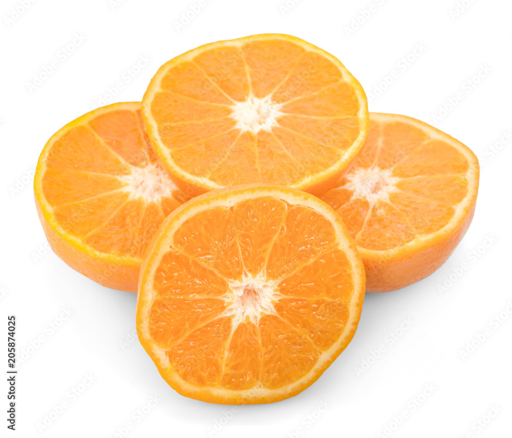 Orange fruit slice on white background Orange fruit slice on white background
