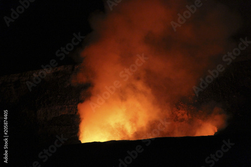 Night view of the Kilauea caldera at night, with lava glow, Big Island, Hawaii