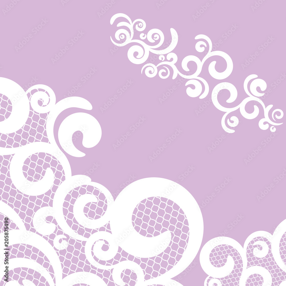 vector background with beautiful lace, white and lilac color