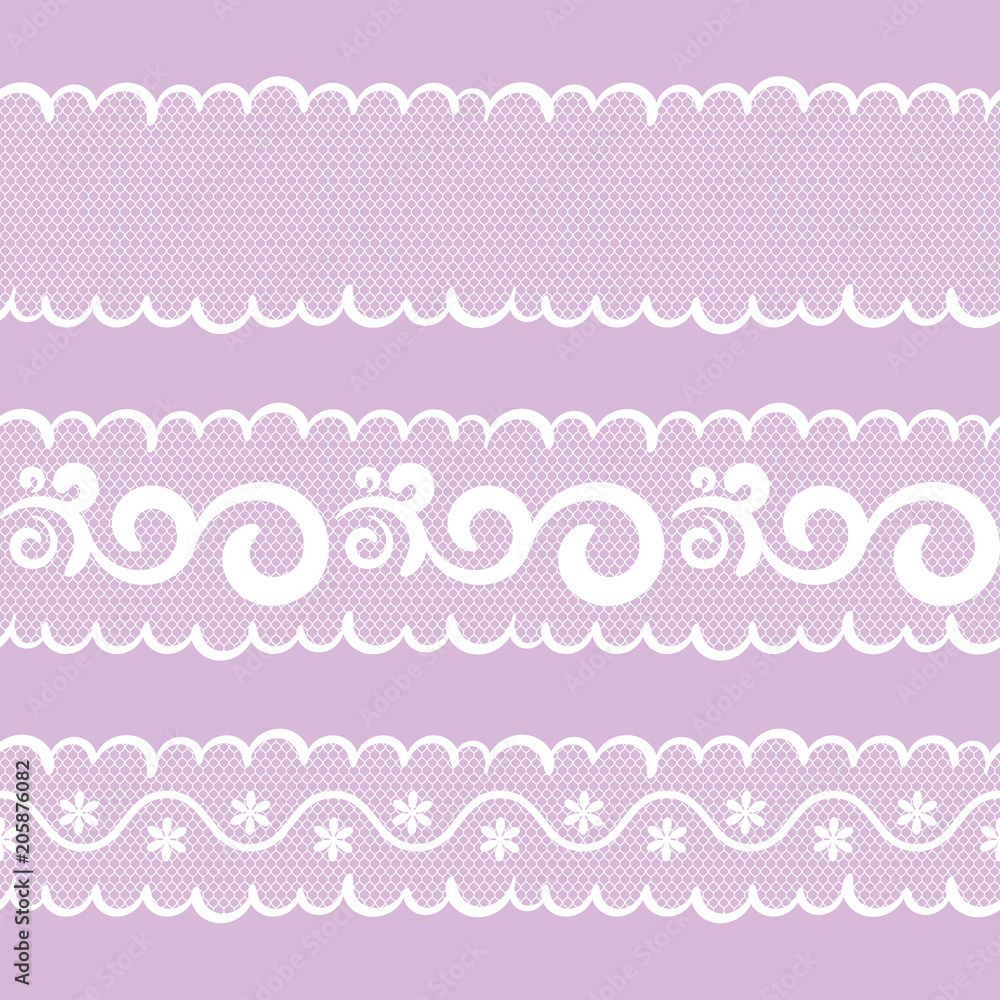 vector seamless pattern lacy ribbon, white and lilac color