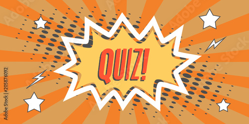 Quiz in speech bubble in retro cartoon style design elements