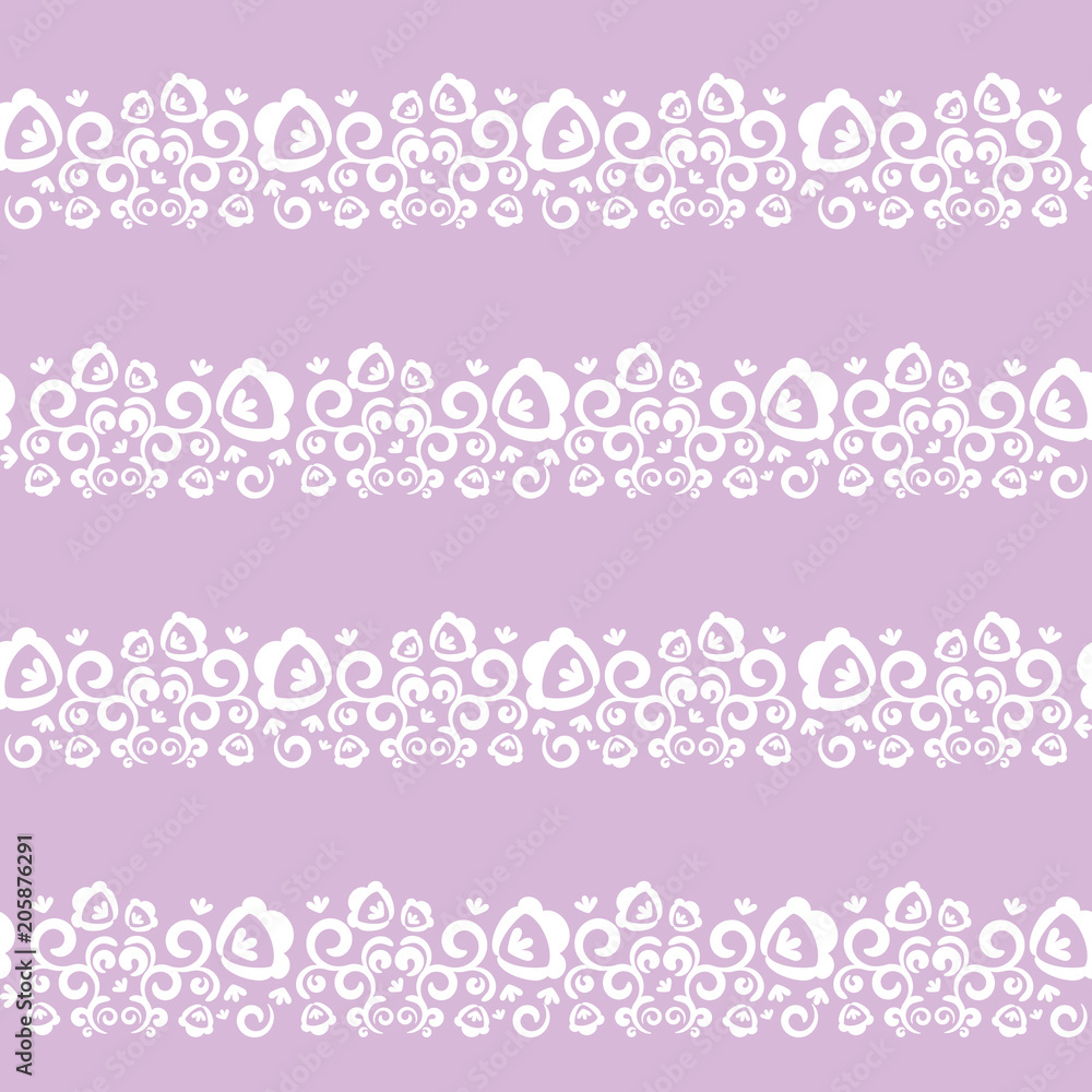vector seamless pattern with flowers, white and lilac colors