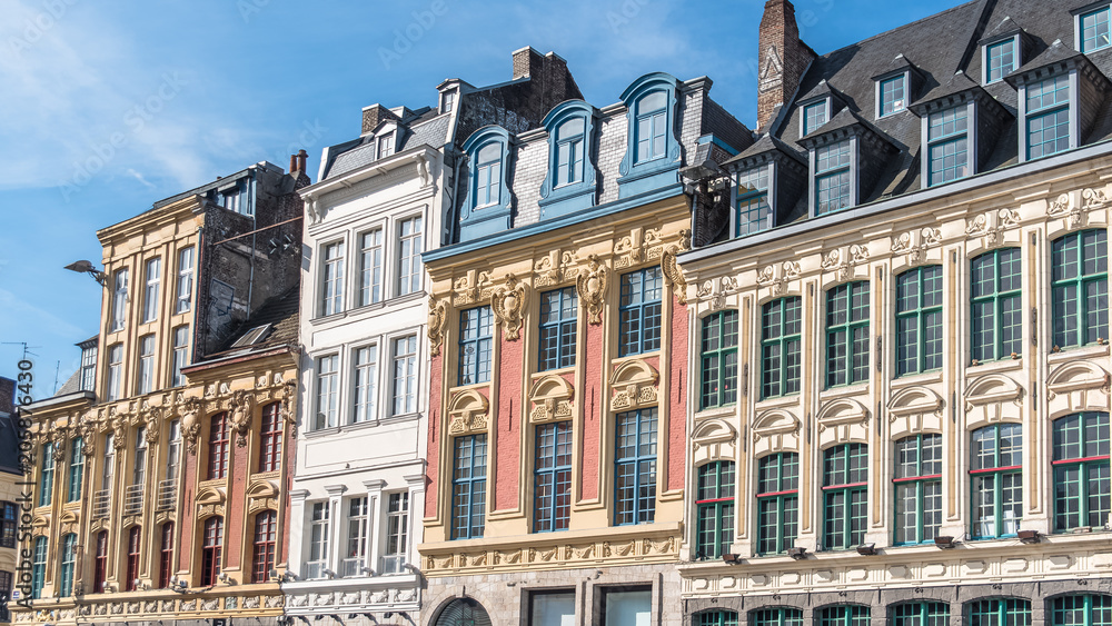 Naklejka premium Lille, former facades in the center, beautiful town in the north of France 