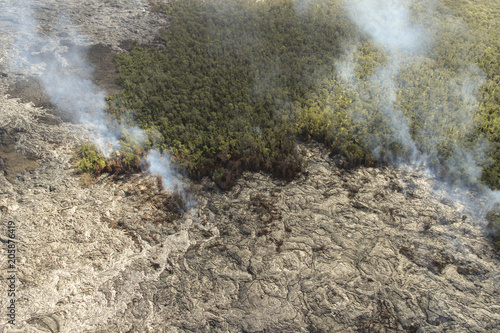 Aerial helicopter view of lava field near Kilauea volcano, Big Island, Hawaii photo