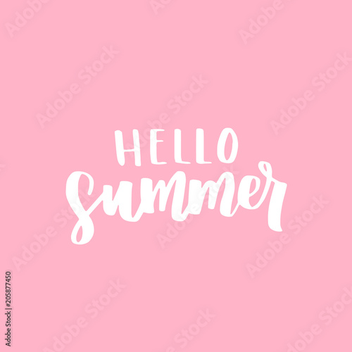 Minimal summer vector poster with hand written lettering. Modern calligraphy phrase on pastel pink background. Light summer mood.