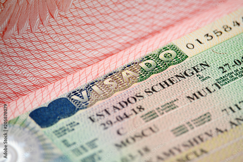 Obraz premium Spanish Schengen visa in a passport