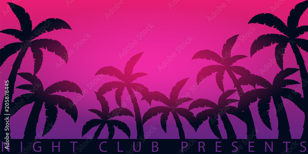 Summer tropical background with palms. Summer placard poster flyer invitation card. Summer time. Vector Illustration