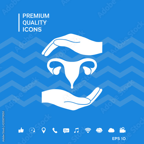 Hands holding Female uterus - protection symbol