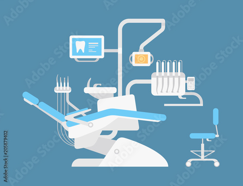 Dentist chair. flat style. isolated on blue background