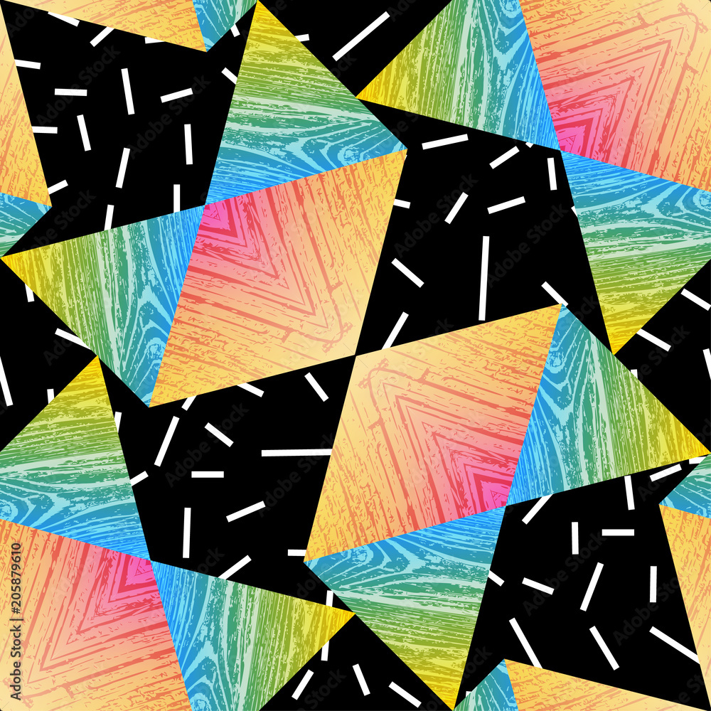 Abstract vector seamless textured pattern with triangle. Colorful graphic for wallpaper, print, gift.