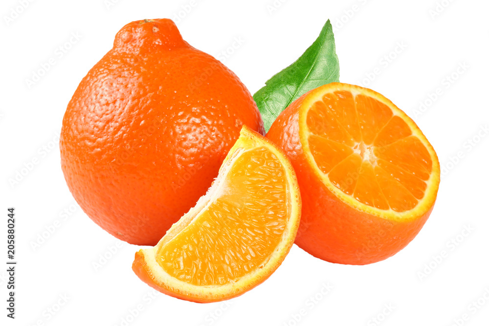 orange tangerine or mandarin with slices and leaf isolated on white background orange tangerine or mandarin with slices and leaf isolated on white background