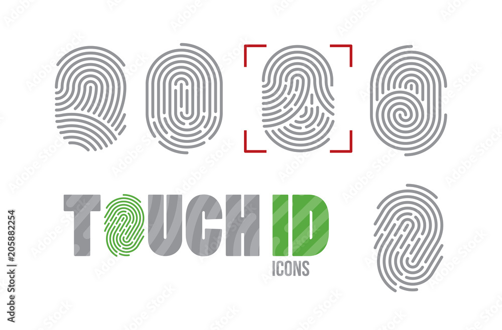 A set of fingerprint icons. Finger print scanning identification system. Biometric authorization, business security and personal data protection concept A set of fingerprint icons. Finger print scanning identification system. Biometric authorization, business security and personal data protection concept