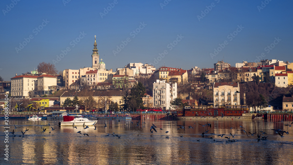 Panoramic view of Belgrade in Serbia from Sava River