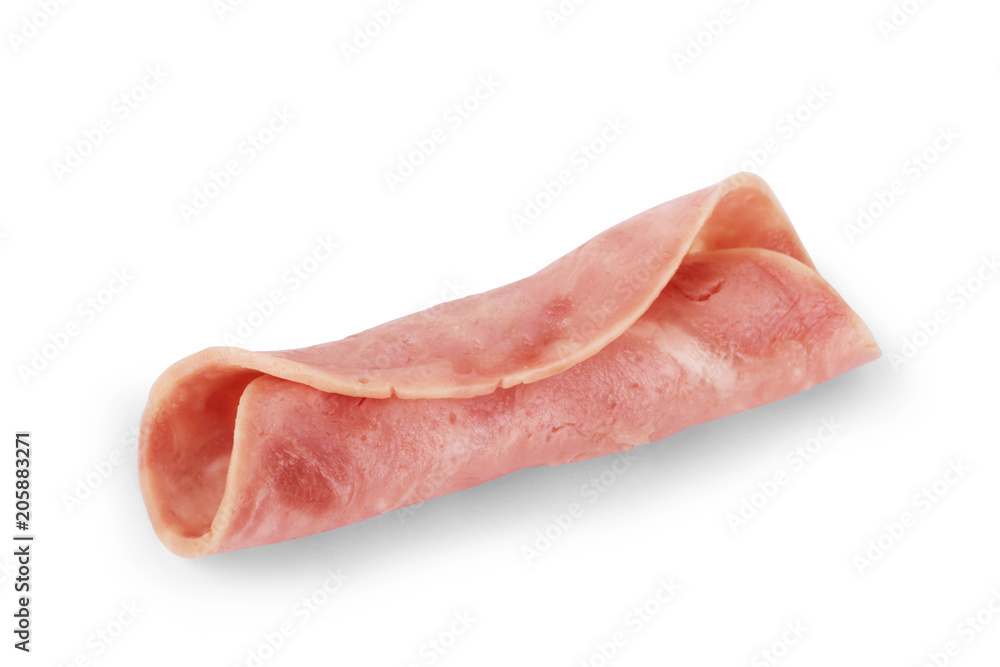 Sliced boiled ham sausage isolated on white background Sliced boiled ham sausage isolated on white background