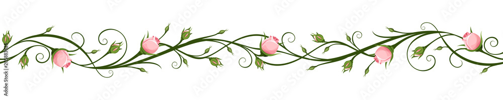 Obraz premium Wektorowy horyzontalny bezszwowy tło z różowymi rosebuds.