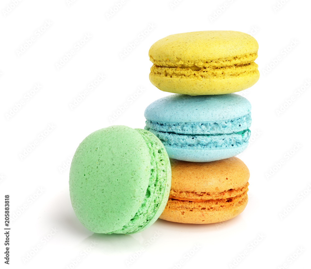 colorful macaroons isolated on white background closeup colorful macaroons isolated on white background closeup