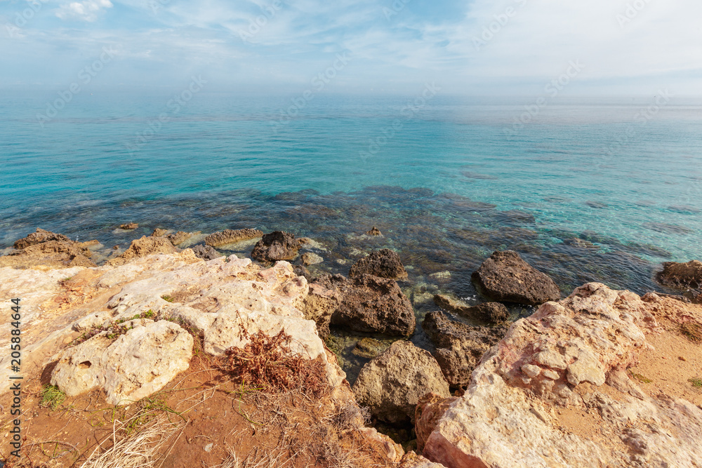 View of a rocky coast in the morning