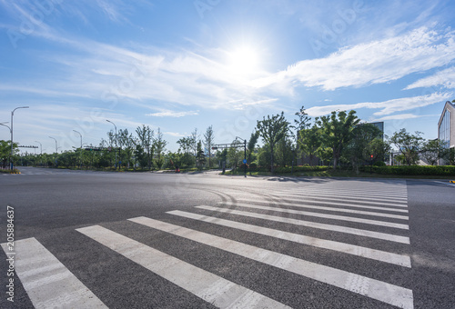 empty road with panoramic city skyline