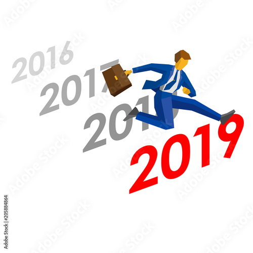 Businessman jump over number 2019