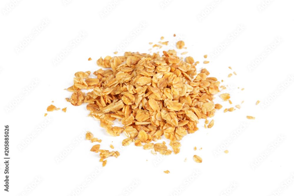 Oat Granola breakfast cereal isolated on white background Oat Granola breakfast cereal isolated on white background