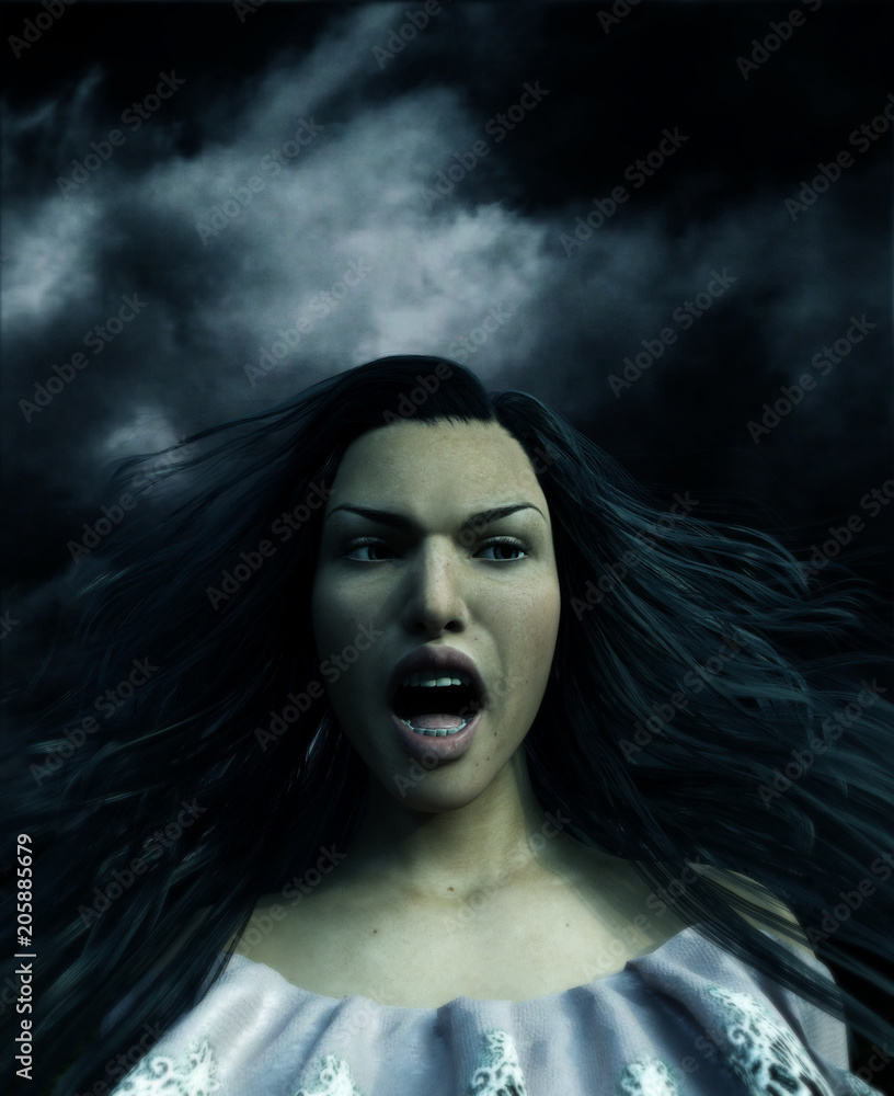 Scared woman portrait,3d illustration