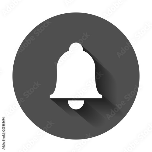 Bell vector icon in flat style. Alarm bell illustration with long shadow. Handbell sign concept.