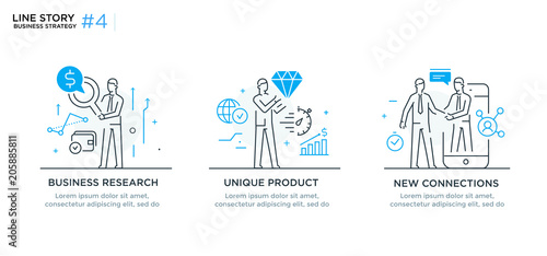 Set of illustrations concept with businessmen. Workflow, growth, graphics. Business development, milestones. linear illustration Icons infographics. Landing page site print poster