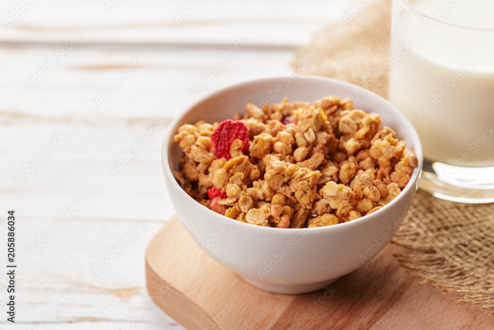 Granola bar on wooden background Granola bar on wooden background