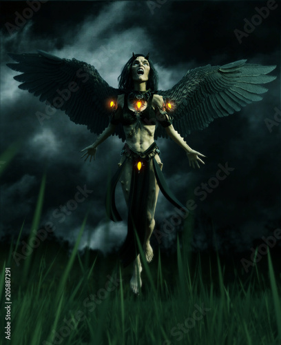 Canvas-taulu Devil in the dark forest,3d illustration