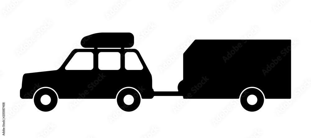 Passenger car with a trailer. Passenger car with a trailer.