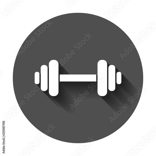 Dumbbell fitness gym in flat style. Barbell illustration with long shadow. Bodybuilding sport concept.