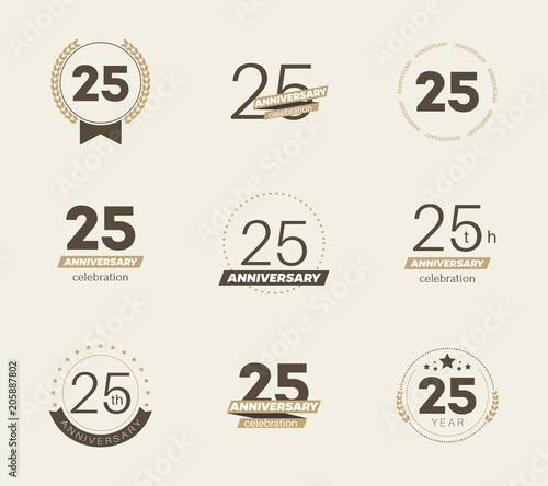 25 years anniversary logo set. Vector illustration.