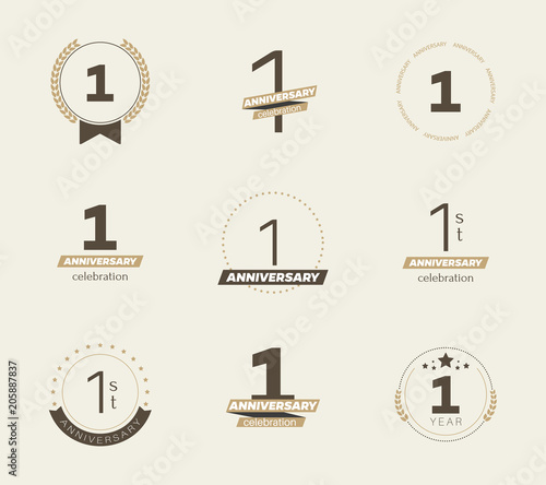 1 year anniversary logo set. Vector illustration.