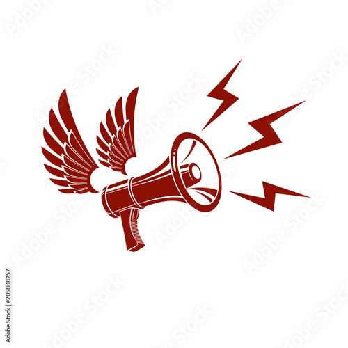 Loudspeaker vector illustration isolated on white and composed with lightning symbol. Power of social message, public relations concept