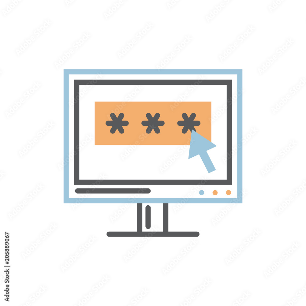 Computer with secure password notification icon Computer with secure password notification icon