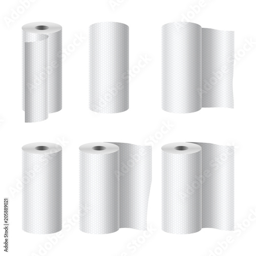 Realistic paper roll mock up set isolated over white