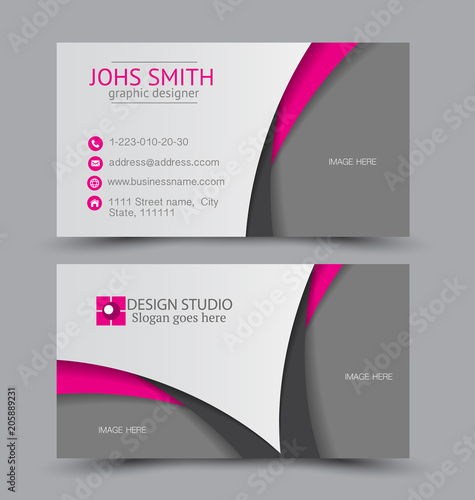 Business card set template for business identity corporate style. Vector illustration. Pink color.