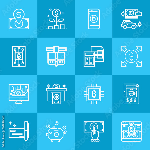 Outline money 16 vector icons set. 16 icons page symbol for your web site design. logo, app, ui, illustration, eps10