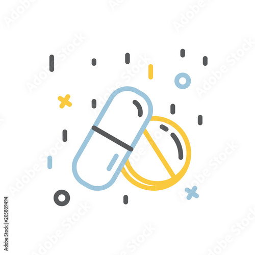 Drugs icon.Tablet and capsule sign thin line modern style