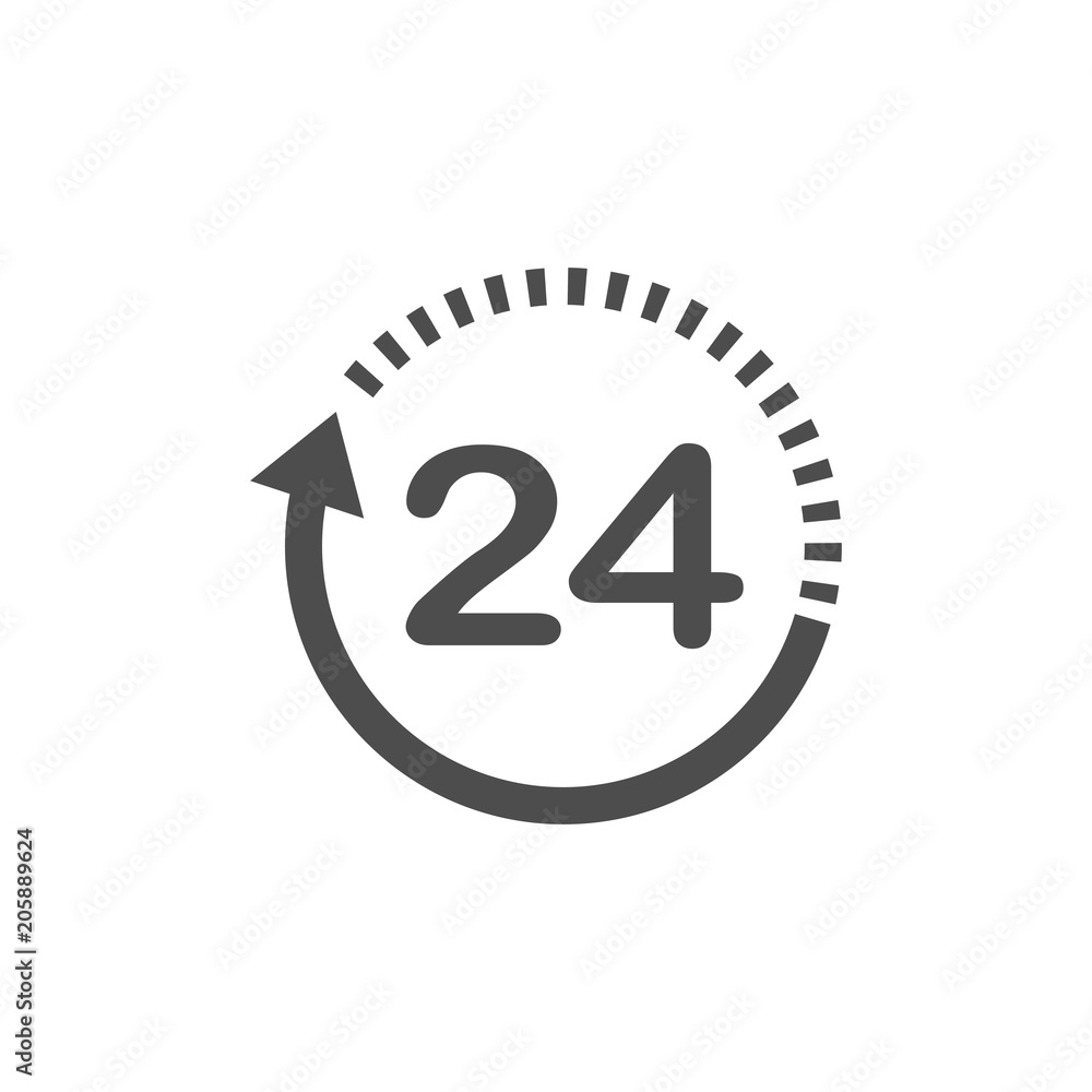 24 hours icon. 24 hours sign. Time clock icon vector illustration. Flat design.