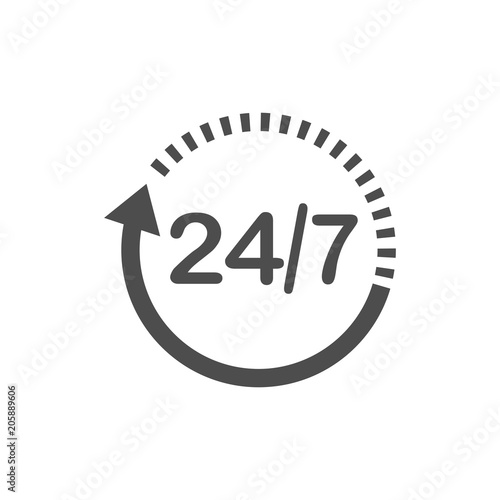 24 hours 7 days icon. Time clock icon vector illustration. Flat design. photo