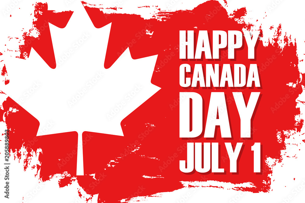 Happy Canada Day, july 1 celebrate brush stroke background with maple