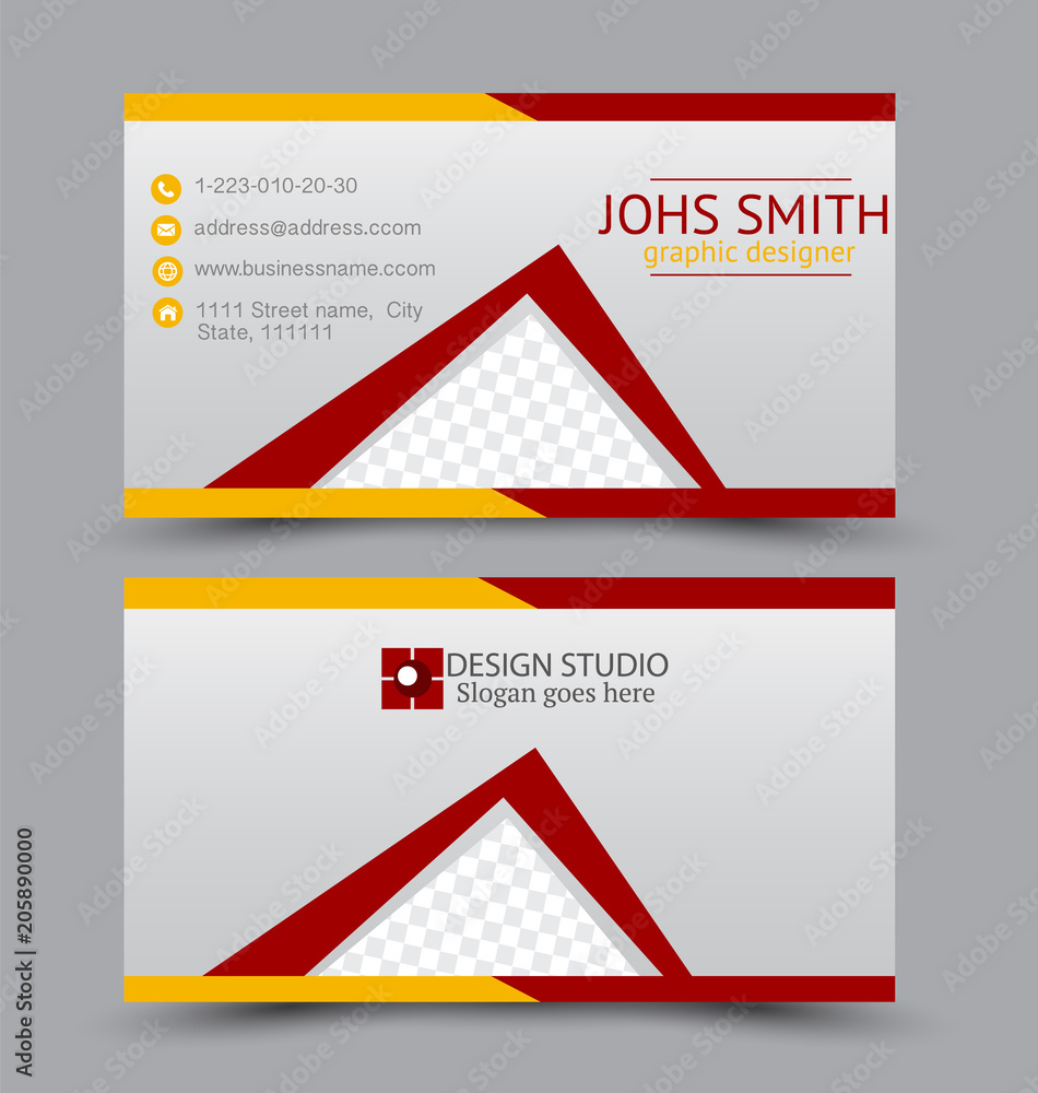 Business card set template for business identity corporate style. Vector illustration. Red and orange color.