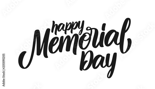 Calligraphic type lettering composition of Happy Memorial Day on white background