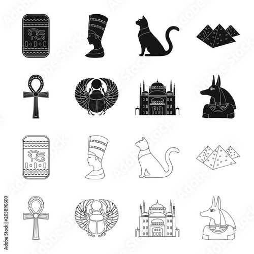 Anubis, Ankh, Cairo citadel, Egyptian beetle.Ancient Egypt set collection icons in black,outline style vector symbol stock illustration web.